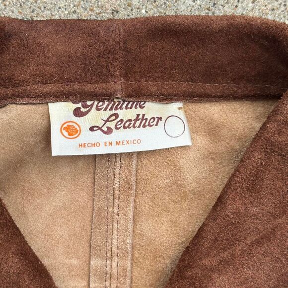 Vintage 60’s Western Style Mexican Genuine Suede Leather Poncho - Picture 7 of 8